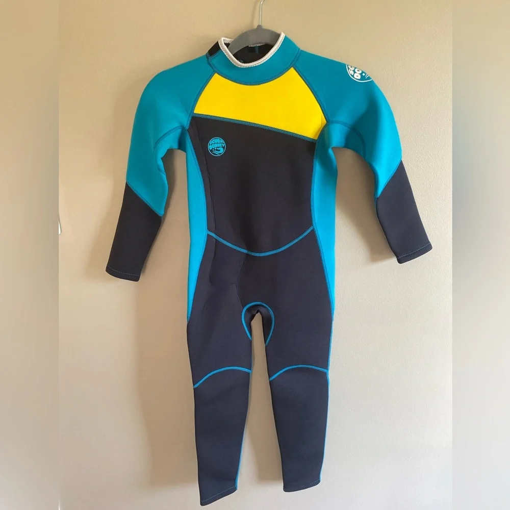 SCUBA DONKEY Kids Youth Size 12 Wetsuit Neoprene Black/Yellow‎ /Aqua NEW NWT